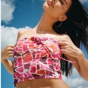 INAMORATA Pink Mosaic Mesh Top with Tie